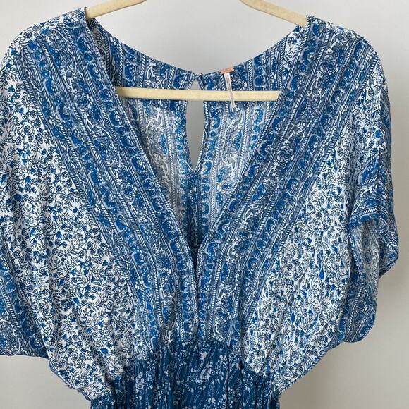 Free People Blue Printed Arizona Short Sleeve Romper Size: S - Picture 6 of 8